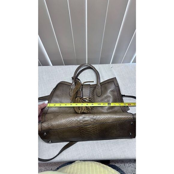 Claudia Firenze Olive Green Italian Leather Croc Embossed Tote Satchel Handbag - Picture 7 of 11